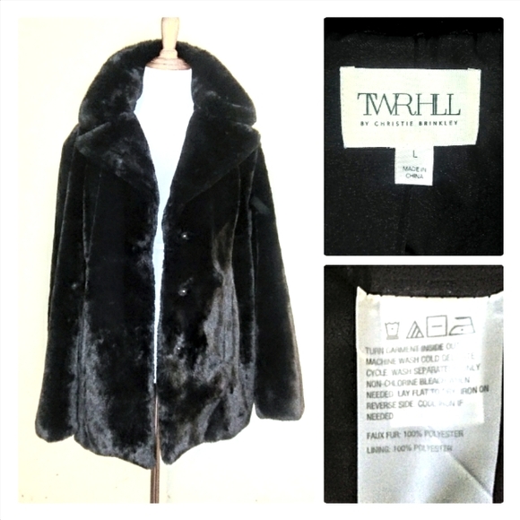 Faux Fur Black Jacket by TWRHLL Christie Brinkley NIP - Picture 2 of 10